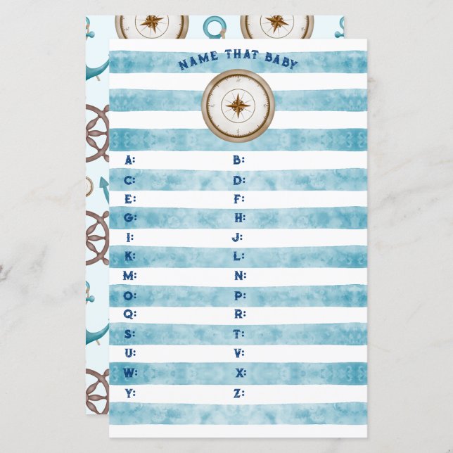 Papier Blue Nautical Sailor Baby shower Nom Ce Bébé (Devant / Derrière)