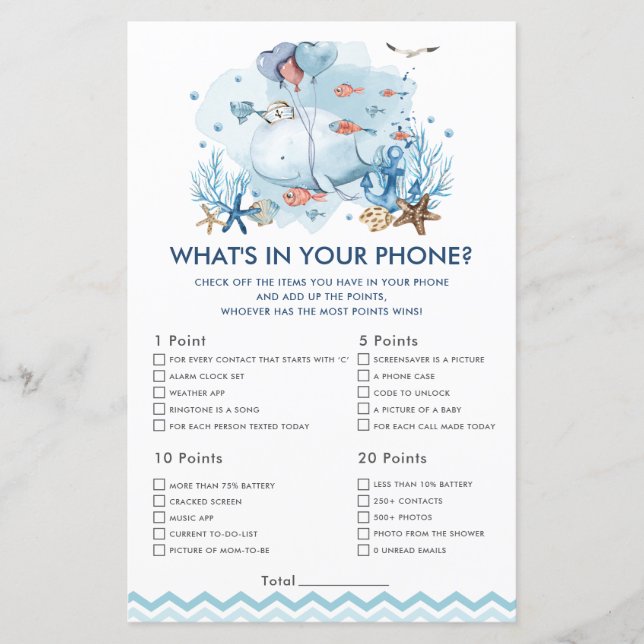 Papier Blue Nautical Whale What's In Your Phone Game (Devant)