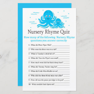 Papier Blue Octopus Nursery Rhyme Quiz jeu de baby shower