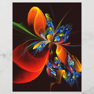 Papier Blue Orange Floral Moderne Art Abstrait Motif #03