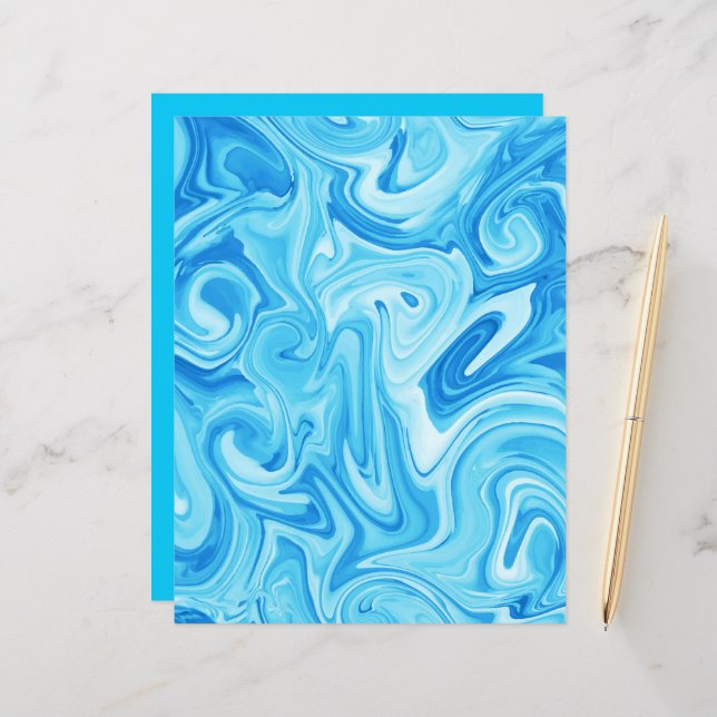 Papier Blue Paint Swirl Art moderne Water Surf Craft (Devant/Arrière en situation)