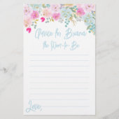 Papier Blue Peach Floral Boy Baby shower Conseils de jeu (Devant)