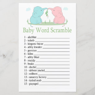 Papier Blue Pink Elephant Baby mot scramble jeu