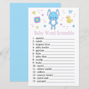 Papier Blue Rabbit Baby jeu de brouillage de mot de lapin