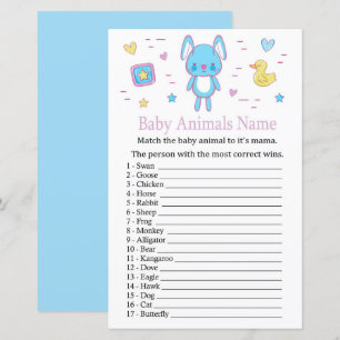 Papier Blue Rabbit Bébé Animaux Nom Jeu