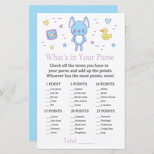 Papier Blue Rabbit Ce qui est dans votre jeu de bourse (Devant / Derrière)