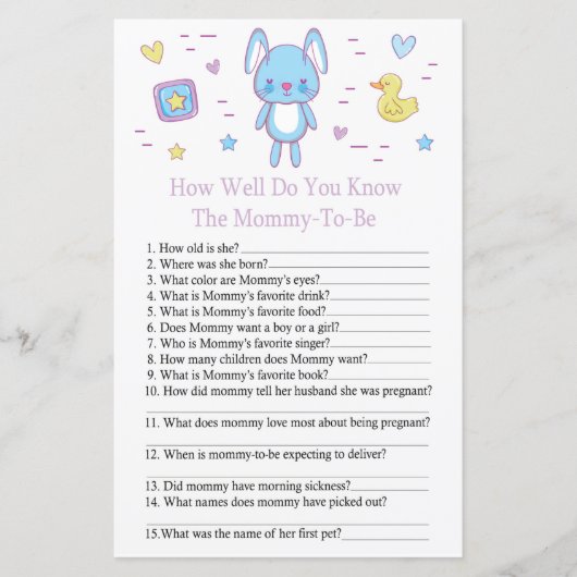 Papier Blue Rabbit Comment bien connaissez-vous le jeu de (Devant)