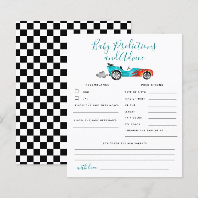 Papier Blue Race Car Baby Prédictions et conseils (Devant / Derrière)