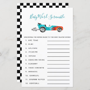 Papier Blue Race Car Baby Word Scramble Jeu