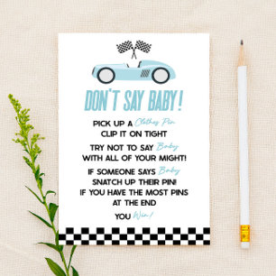 Papier Blue Race Car ne pas dire Baby shower jeu