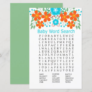 Papier Blue Red Flowers Baby shower Word Recherche Jeu