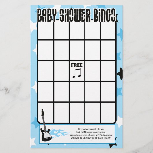 Papier Blue Rock Star Baby shower Bingo Jeu (Devant)