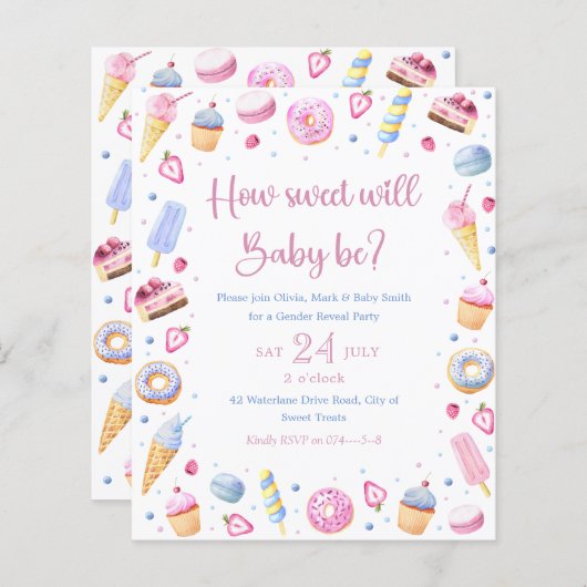 Papier Blue Rose Sweet Traitements Baby Genre Reveal (Devant / Derrière)