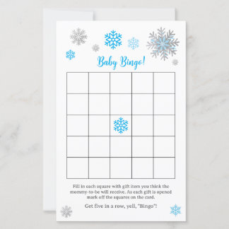 Papier Blue Silver Snowflake Baby Shower Bingo Game 