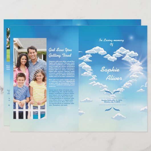 Papier Blue Skyer Funeral Program Template (Devant / Derrière)