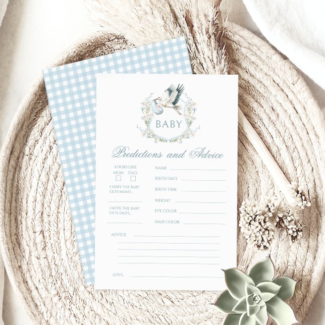 Papier Blue Stork Baby Boy Douche Prédictions Conseil Jeu (Créateur téléchargé)