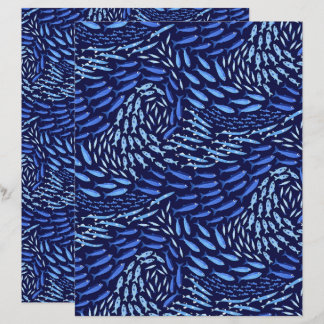 Papier Blue Swimming Ocean Fish - Dark Scrapbook Paper