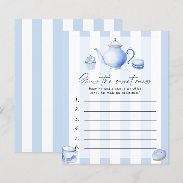 Papier Blue tea party Baby shower Guess the sweet mess (Devant / Derrière)