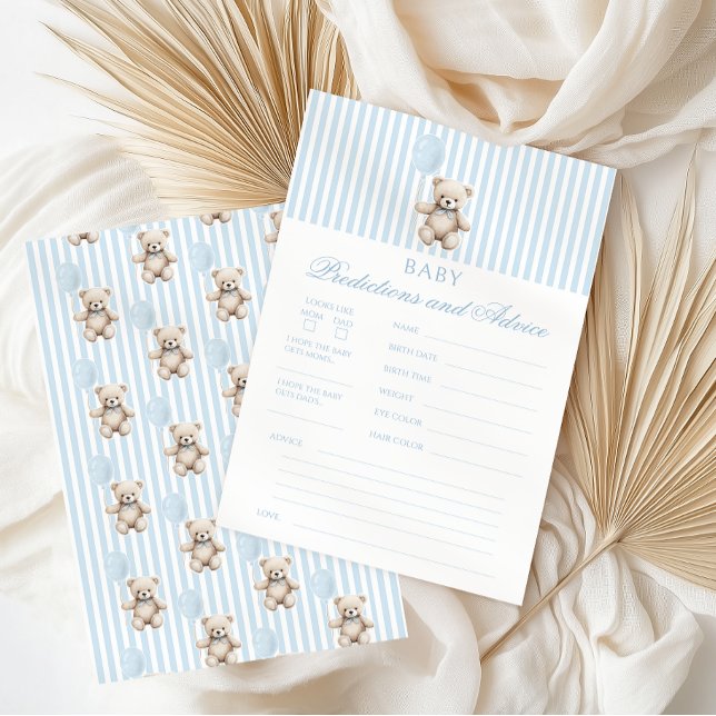 Papier Blue Teddy Bear Baby Shower Predictions and Advice (Créateur téléchargé)