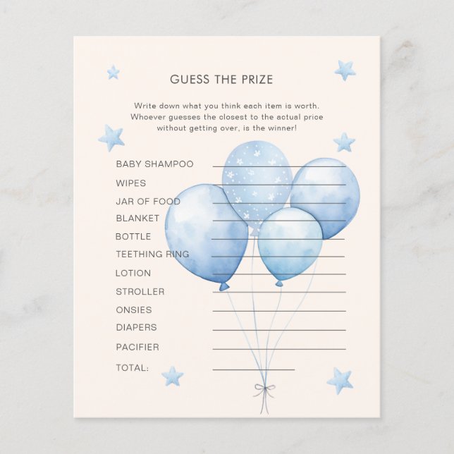 Papier Blue Teddy Bear Devinez le jeu de Baby shower de p (Devant)