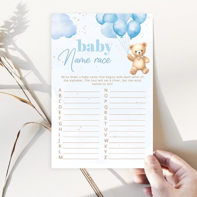 Papier Blue teddy ours bébé nom course jeu de baby shower (Créateur téléchargé)