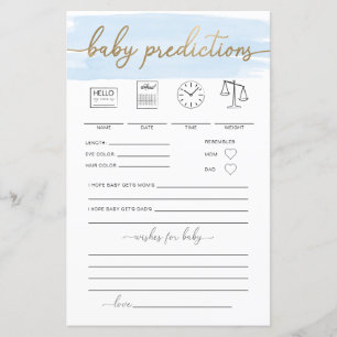 Papier Blue Watercolor Baby Predictions Jeu