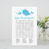 Papier Blue Whale Baby shower Word Recherche Jeu (Debout devant)