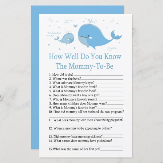 Papier Blue Whale Comme vous connaissez bien le jeu de ba (Devant / Derrière)