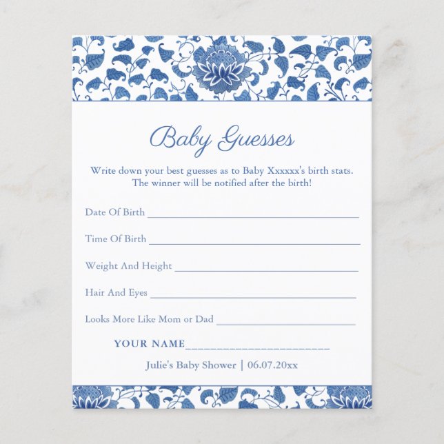 Papier Blue White Guess Baby Birth Stats Jeu de douche Ca (Devant)