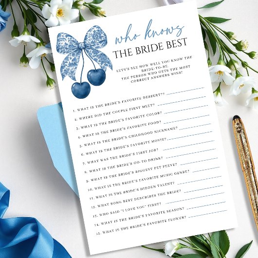 Papier Blue Who knows the Bride Best Bridal Shower Game