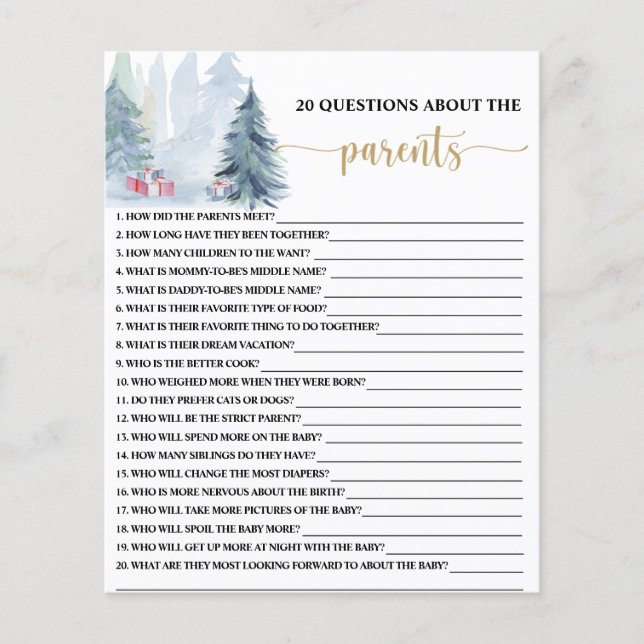 Papier Blue winter 20 Questions sur le jeu Parents (Devant)