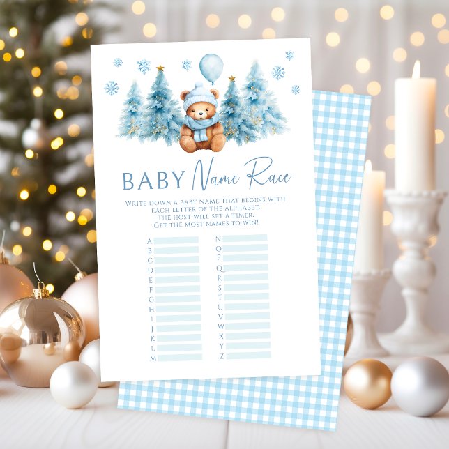 Papier Blue Winter Teddy Bear Bébé Nom de course Jeu (Créateur téléchargé)