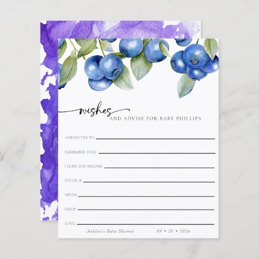 Papier Blueberries| Berry Sweet | Voeux pour bébé (Devant / Derrière)