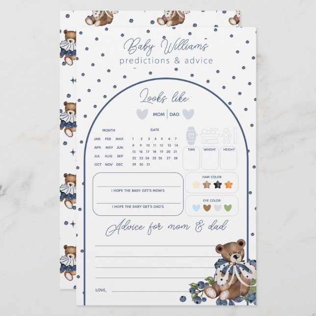 Papier Blueberry Dusty Blue Beat Baby Boy Prediction Jeu (Devant / Derrière)