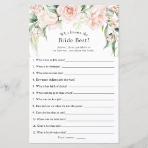 Papier Blush and Greenery Who Knoth the Bride Best Game