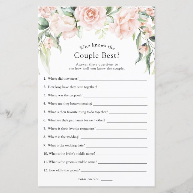 Papier Blush and Greenery Who Knows the Couple Best Game (Devant)