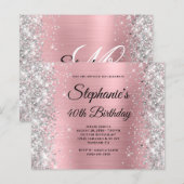Papier Blush Argent Rose Glam Monogram 40e Anniversaire (Devant / Derrière)