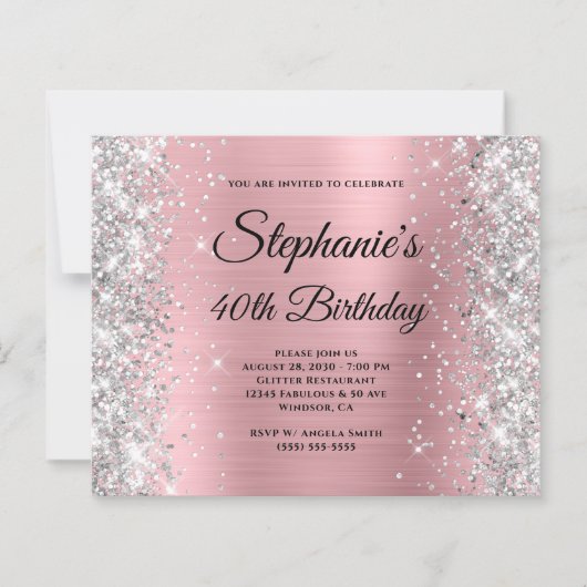 Papier Blush Argent Rose Glam Monogram 40e Anniversaire (Devant)
