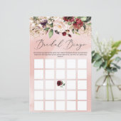 Papier Blush Bourgogne Floral Boho Bride jeu de bingo (Debout devant)