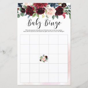 Papier Blush Burgundy marine floral baby shower jeu de bi