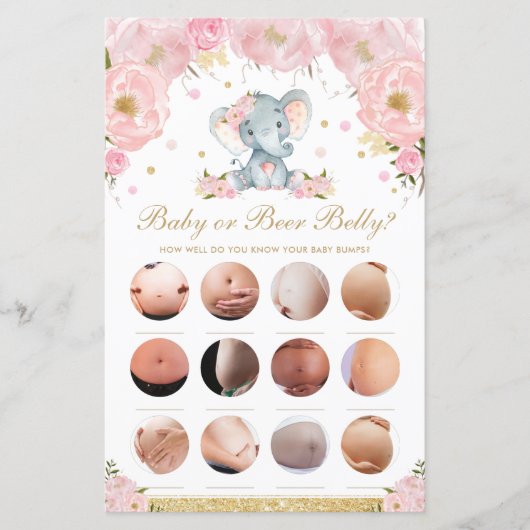 Papier Blush Floral Cute Elephant Baby ou Bière Belly Jeu (Devant)