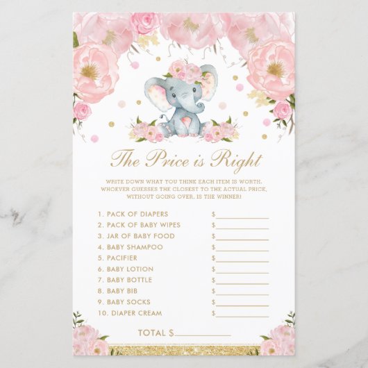 Papier Blush Floral Elephant Le prix est le bon jeu (Devant)