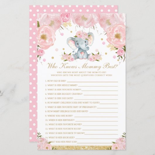 Papier Blush Floral Elephant Qui Connaît Mommy Meilleur J (Devant / Derrière)