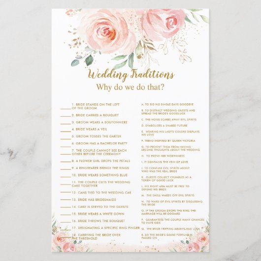 Papier Blush Floral Fête des mariées Mariage Traditions J (Devant)