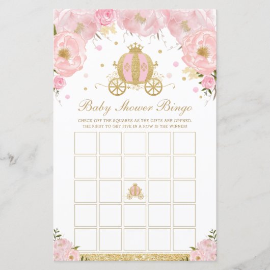 Papier Blush Floral Princess Coach Baby shower Bingo Jeu (Devant)