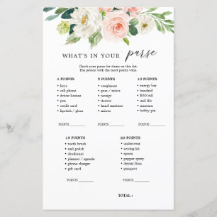 Papier Blush Floral What's In Your Purse Shower Game