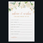 Papier Blush Gold Green Floral Bride Conseils et souhaits<br><div class="desc">Douche nuptiale mariage Conseils & Voeux note pour la mariée à être présente un élégant design d'aquarelle florale avec des roses peints, des fleurs de ranunculus, et des feuilles dans des tons neutres de printemps et d'été de blanc, crème, rose roux, or, or rose et vert. Le dos de la...</div>