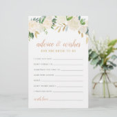 Papier Blush Gold Green Floral Bride Conseils et souhaits (Debout devant)