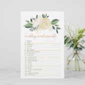 Papier Blush Gold Vert Floral Mariage Mot Jeu Scramble (Debout devant)