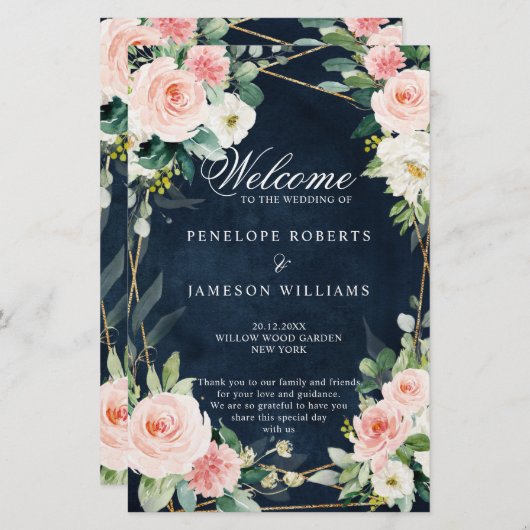 Papier Blush Navy Dusty Blue Geometry Botanical Program (Devant / Derrière)